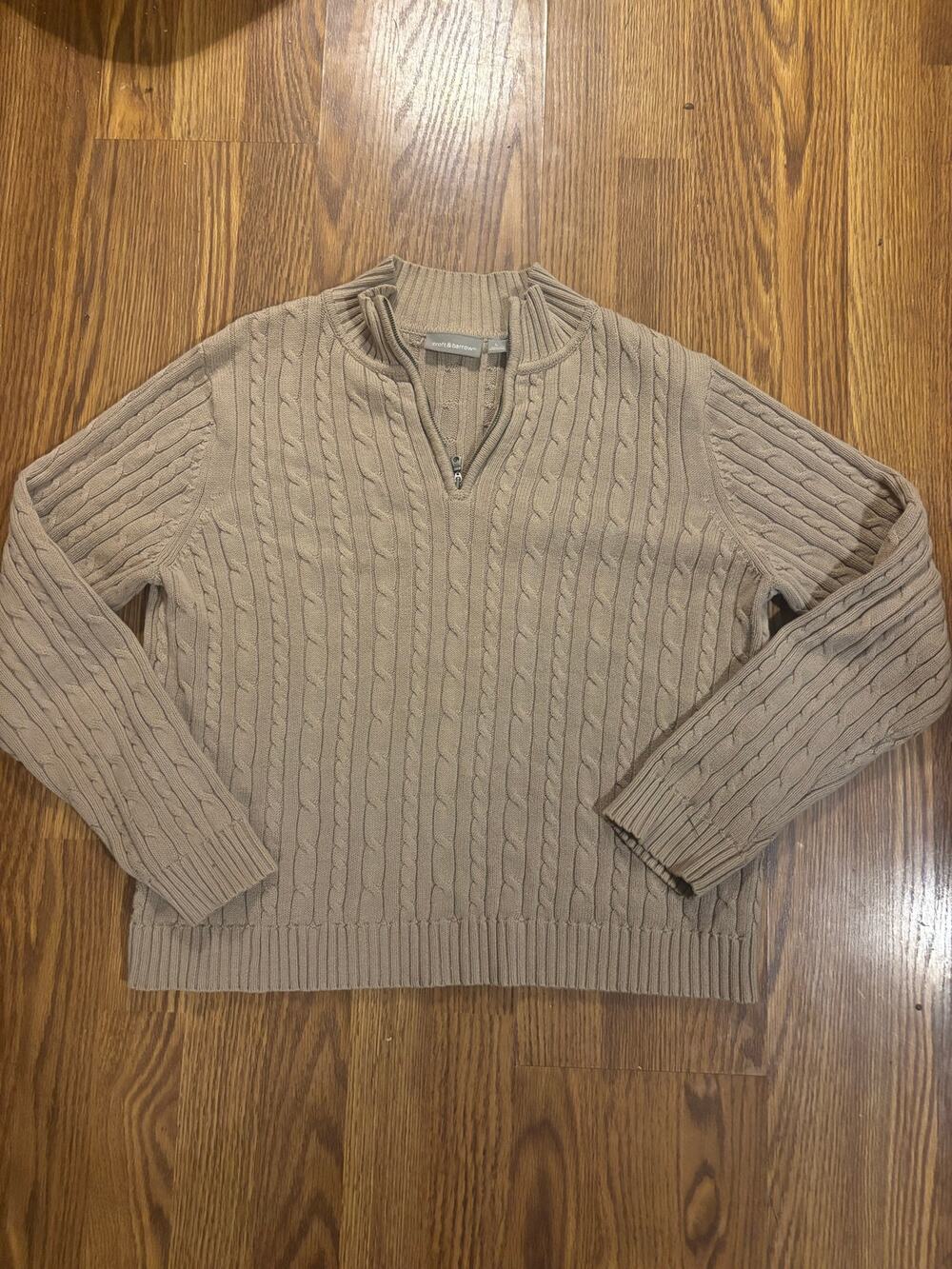 Croft & Barrow Tan Quarter- Zip Cable knit Fall Preppy Winter Sweater